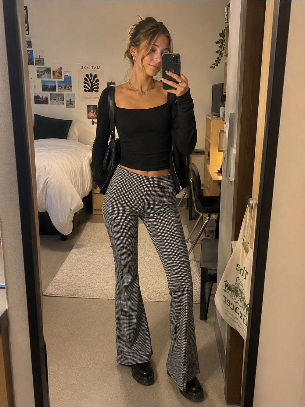 Urban Outfitters Houndstooth Flare Pants Black White Small